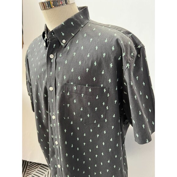 Mens Old Navy Gray Classic Fit Short-Sleeve Button-Up Shirt With Green Cactus Pr - Picture 16 of 16